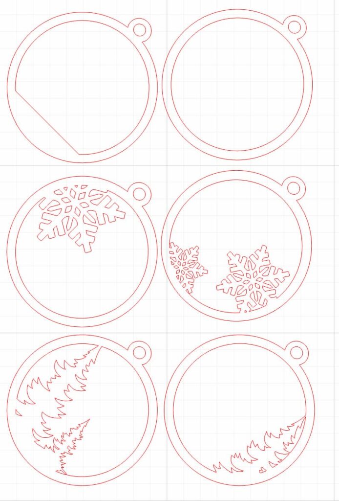 image shows design file for laser cut ornaments.