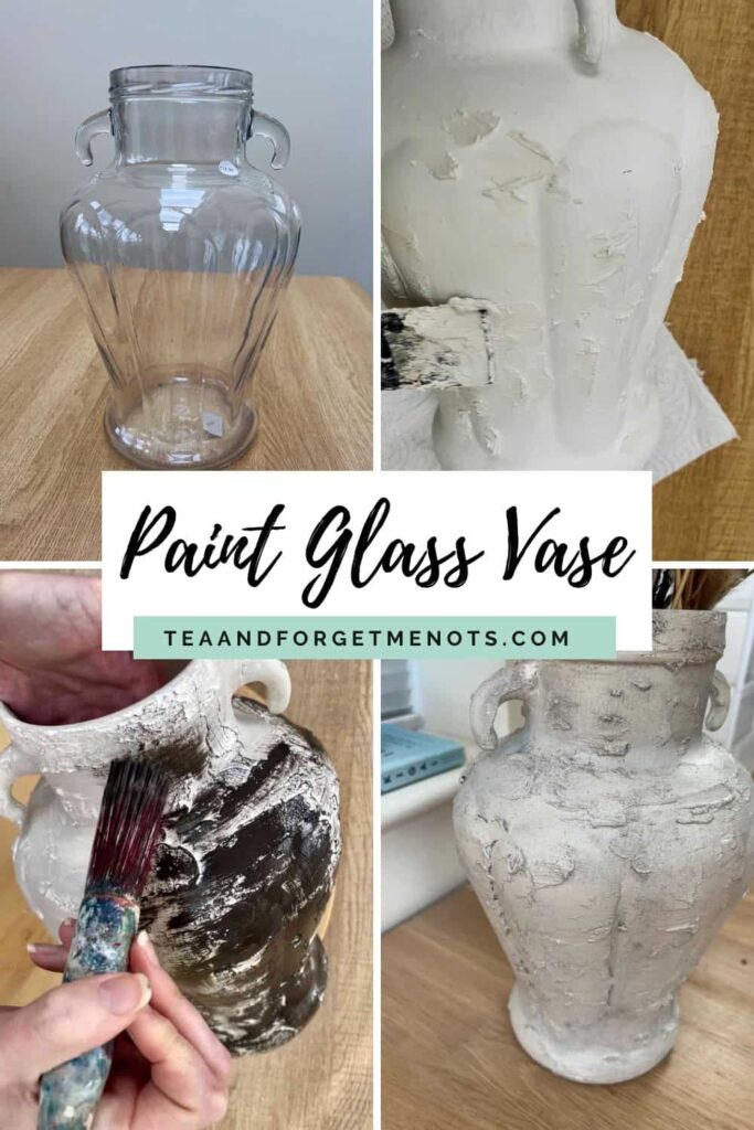 image shows process of painting a glass vase.