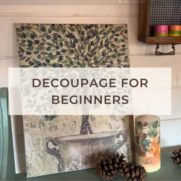 image shows blog post title of decoupage for beginners.