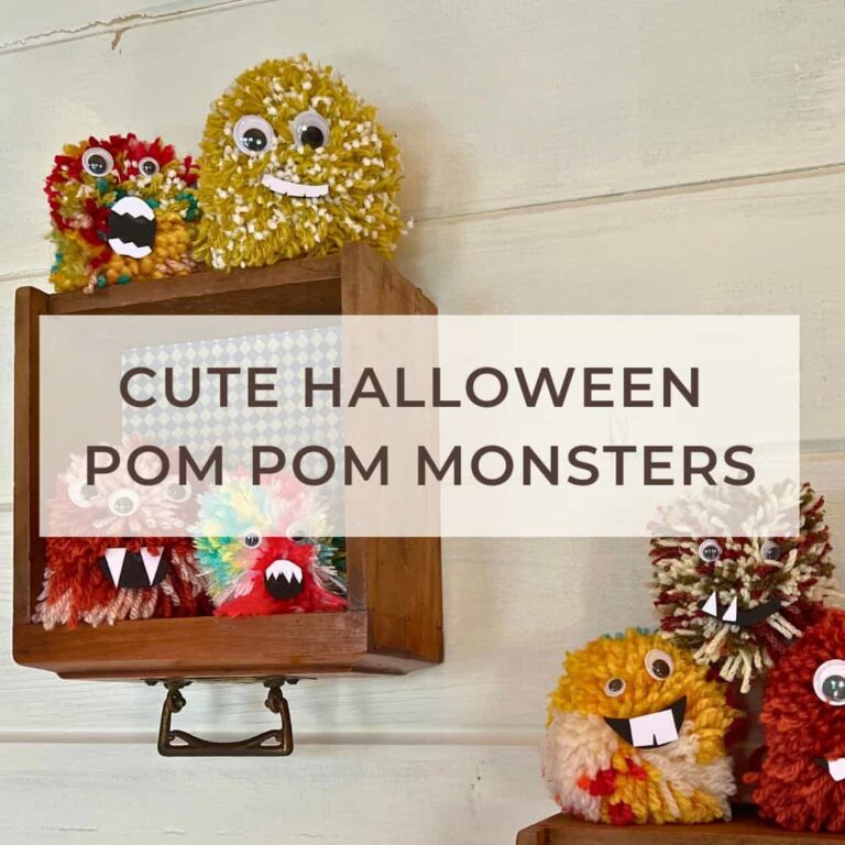 image shows pom pom monsters on shelves.