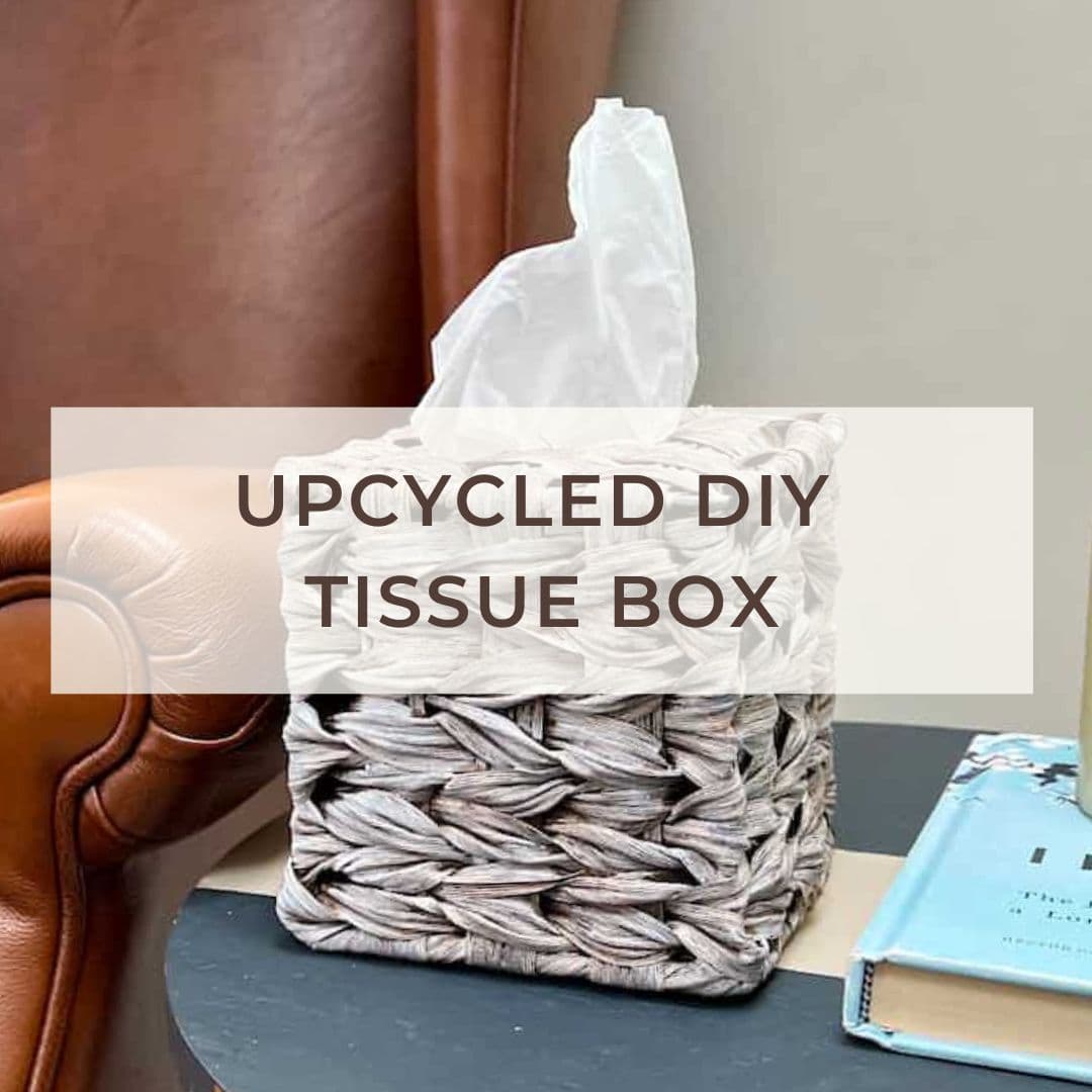 image shows upcycled tissue box on table.