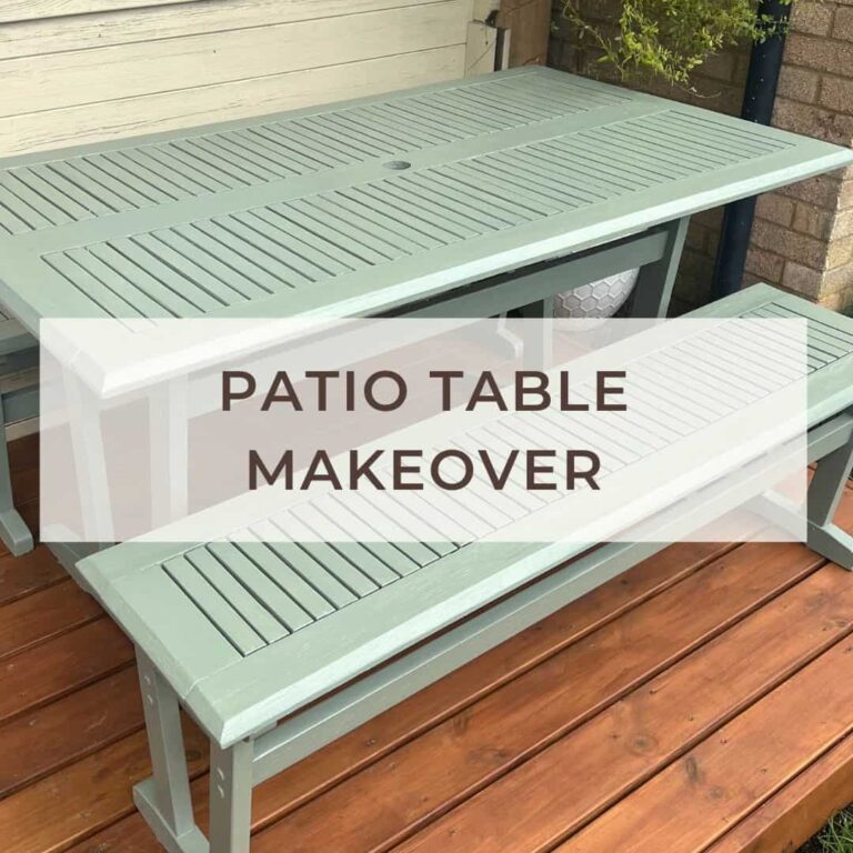 image shows a patio table after a makeover.